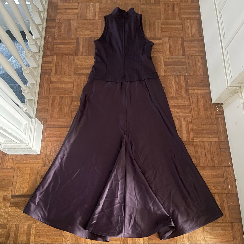Tadashi Shoji Vintage Deep Plum Satin Evening Gown | US Size 14 | Ruched Bodice - Picture 4 of 6